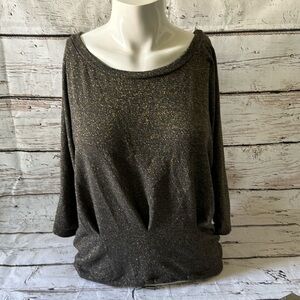 Women’s Size L Large Olivia Noon Shirt Top, Brown and Gold